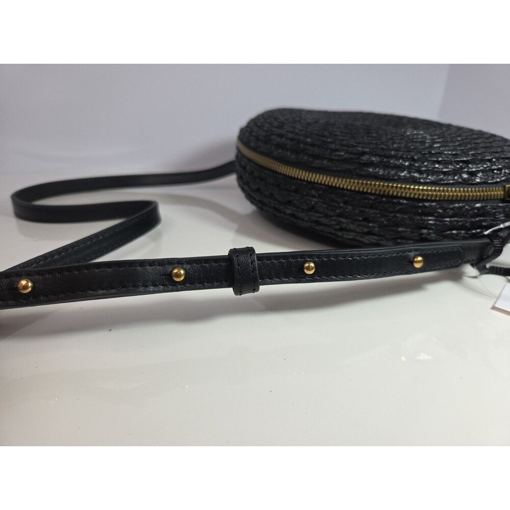 Eric Javits Canteen Style Black Woven Shoulder Bag w/Feather Details 9" Across - Picture 7 of 14